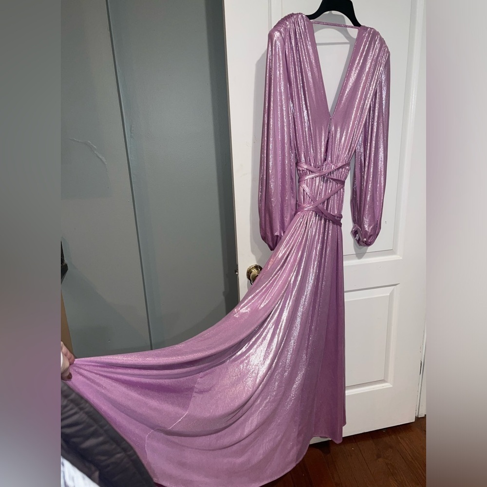 New! Bronx and Banco Zoe Lilac Metallic Maxi Gown💜 Purple/Pink 💜 Medium - Picture 12 of 16